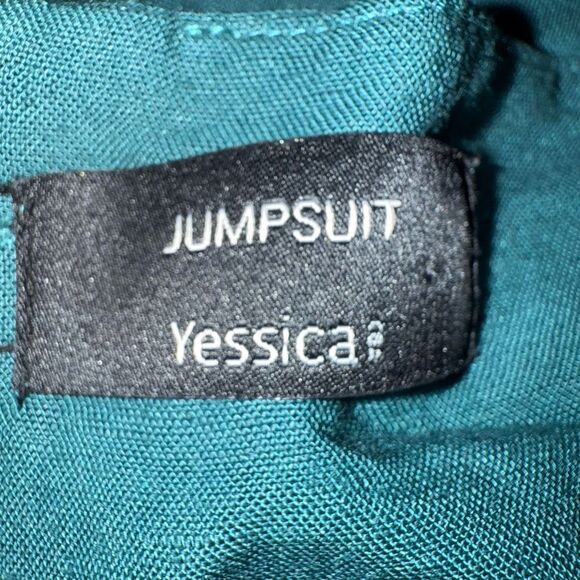 Yessica V-neck Tassel Tie Belt Cold Shoulder Linen Blend Jumpsuit Teal Large - Picture 4 of 5